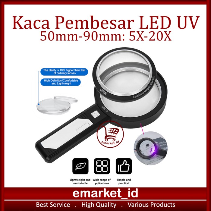 

Kaca Pembesar 6 LED 2 UV 5X-20X 50mm-90mm AG21 / Lup Lensa Lampu