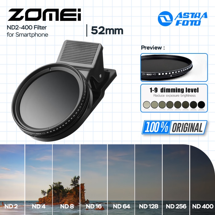 Zomei Filter Smartphone Variable ND2-400 for Iphone & Android HP Handphone Filter Clip ND 2-400
