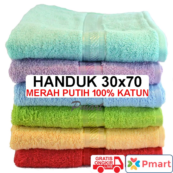 HANDUK MERAH PUTIH 30x70 (Handuk 100% Katun 70gr) HANDUK SPORT / HANDUK MP 30x70