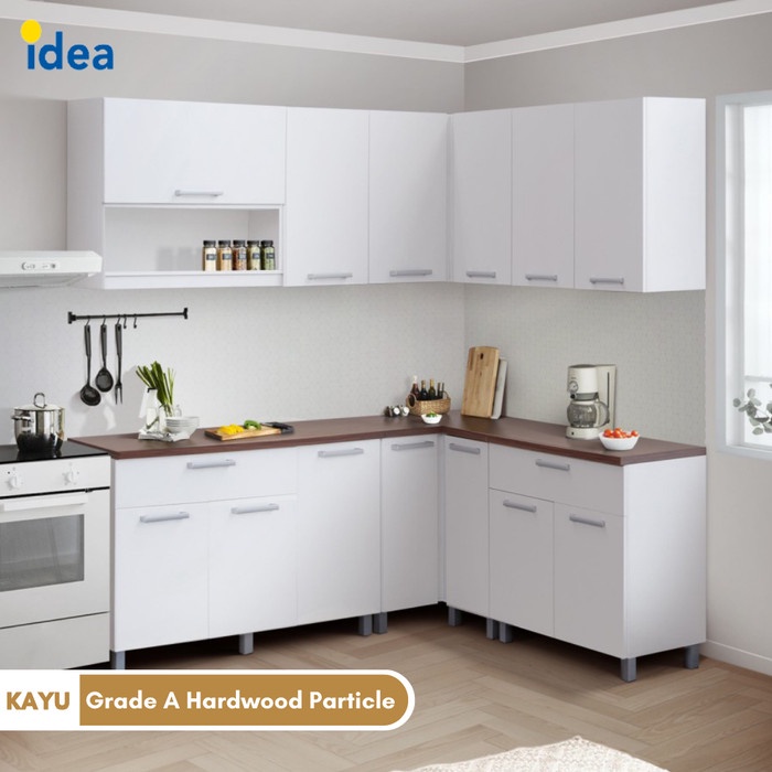 PROMO IDEA INDIANA Kitchen Set Lemari Kabinet Dapur Kayu Putih Atas Bawah