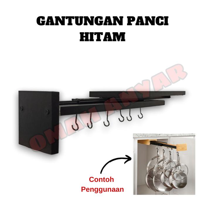 PROMO Rel Laci Gantungan Panci Teflon Dapur Kitchen Set Minimalis Pen Hanger Omah Anyar Putih Hitam