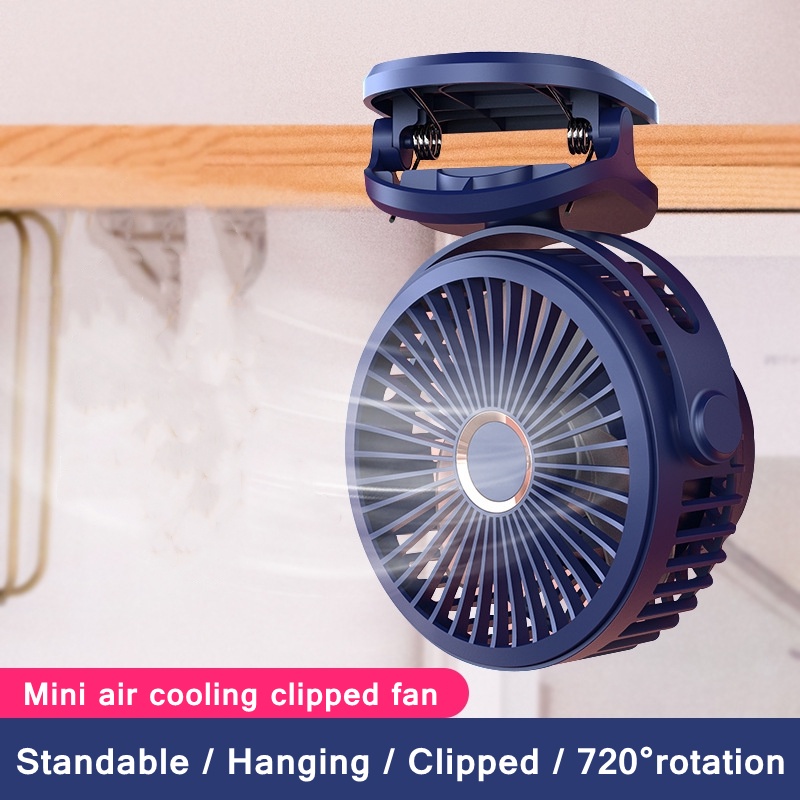 Kipas Klip Mini 10000MAh Dapat Diisi Ulang Rotasi 360 ° Angin 4 Kecepatan USB Desktop Ventilator AC 
