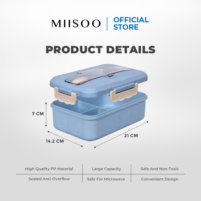 FREE ONGKIR MIISOO LUNCH BOX SET KOTAK BEKAL MAKAN JERAMI GANDUM KOTAK MAKAN ANTI TUMPAH FREE SENDOK