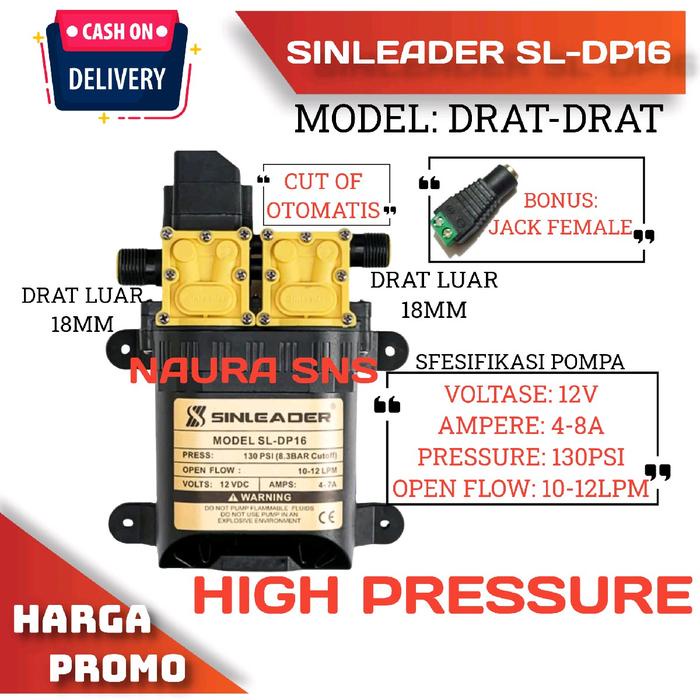 DISKON DINAMO POMPA AIR 12VOLT SINLEADER DOBEL POMPA HIGH PRESSURE 12 LPM READYY