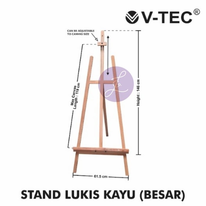 ready stok v-tec easel kayu / standar lukis kayu kecil / tanggung / besar original