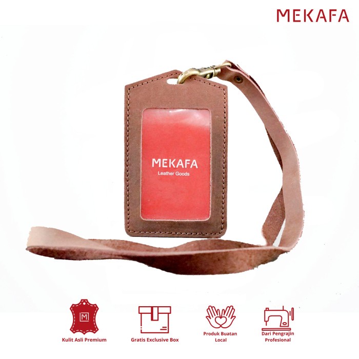 

Gantungan Idcard Holder Mekafa Facard Nametag Kulitsapiasli Dark Brown