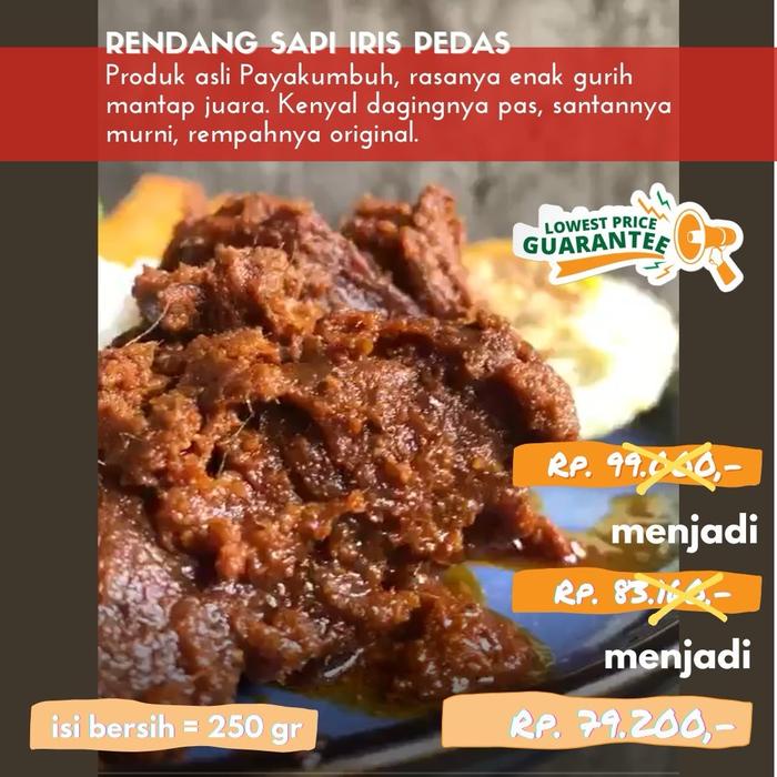 

terbaru !!! rendang sapi pedas asli payakumbuh - jajanan eyang wiwiek - otentik, original, praktis,