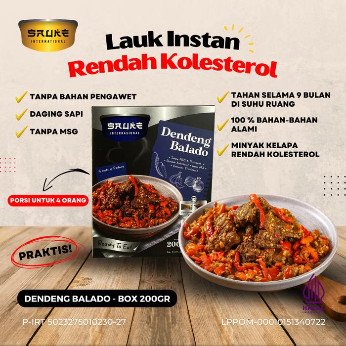 

terbaru !!! sauke dendeng balado 200gr, lauk siap saji /lauk instan rendah kolesterol/makanan siap