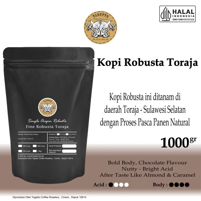 

KOPI FINE ROBUSTA TORAJA 1KG BIJI ATAU BUBUK