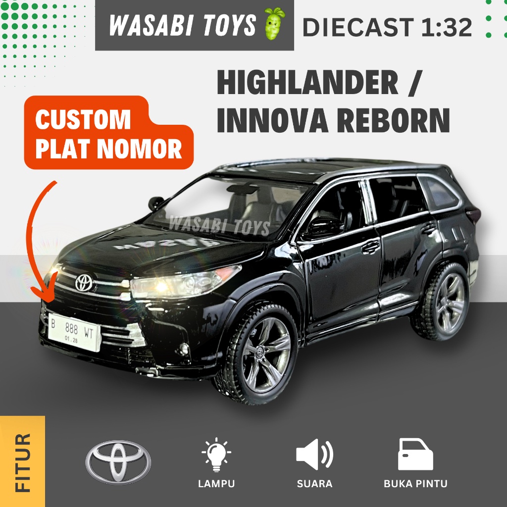 Diecast 1:32 Innova Reborn / Toyota Highlander JKM CUSTOM PLAT NOMOR Untuk Koleksi dan Hadiah