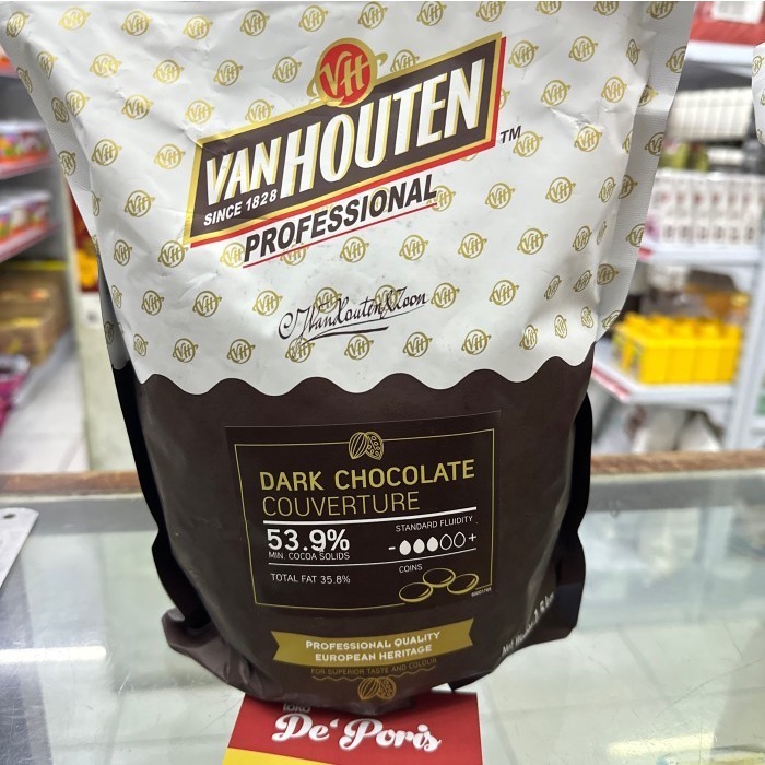 

Ready Stok" Van Houten Couverture 53.9% Dark Chocolate 500Gr