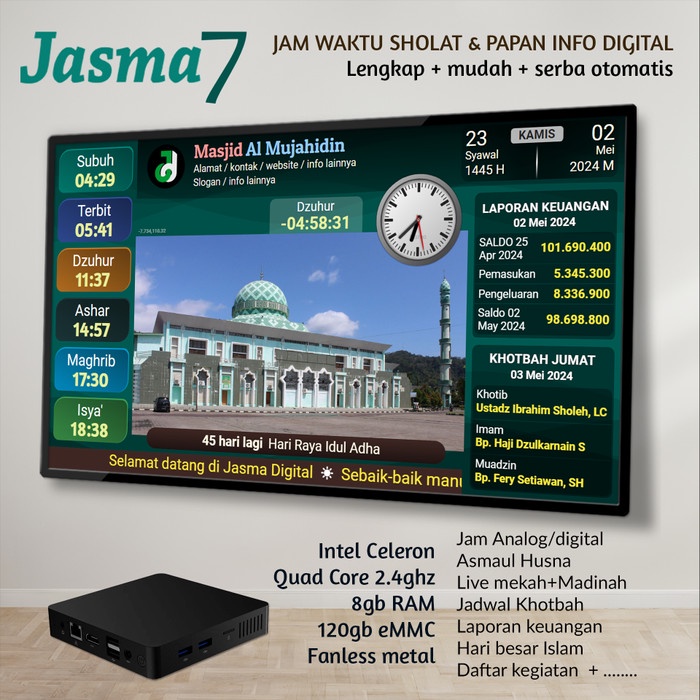 Jam masjid digital otomatis Jasma 7