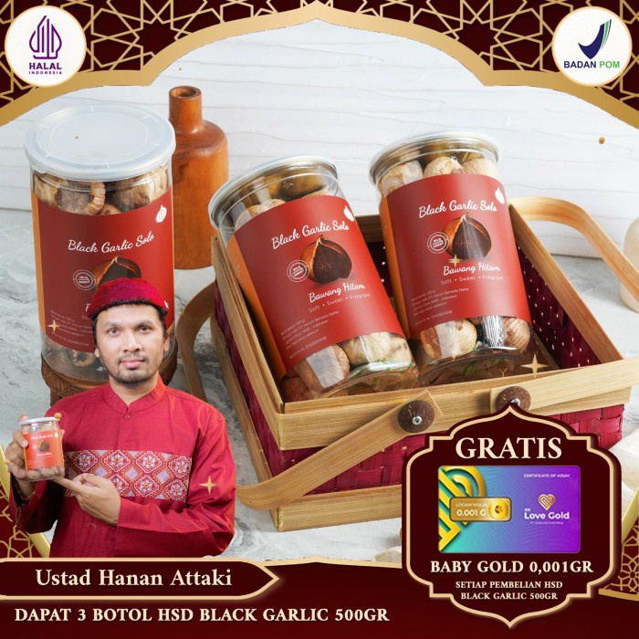 

3 Botol Black Garlic Solo ( Bawang Hitam Tunggal) 500 Gr