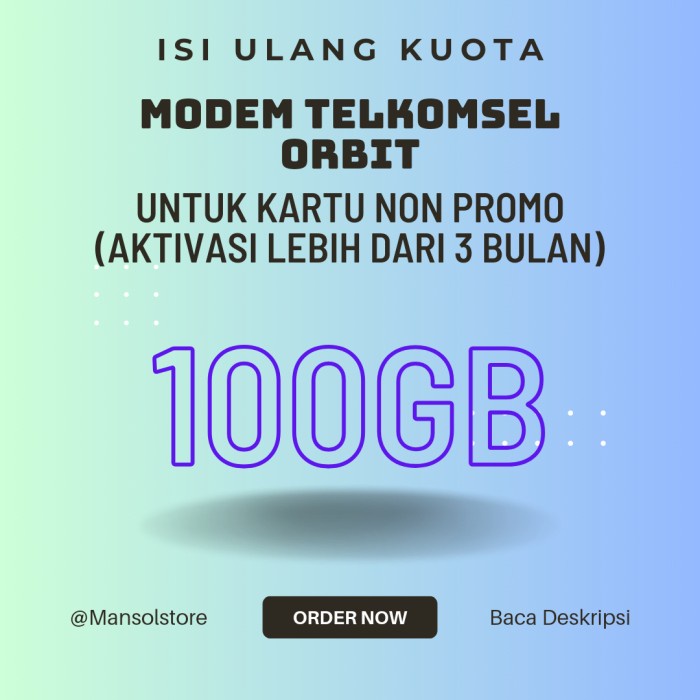 Voucher Paket Data Telkomsel Orbit 100GB / Kuota Internet Telkomsel TERLARIS/TERMURAH/TERPOPULER