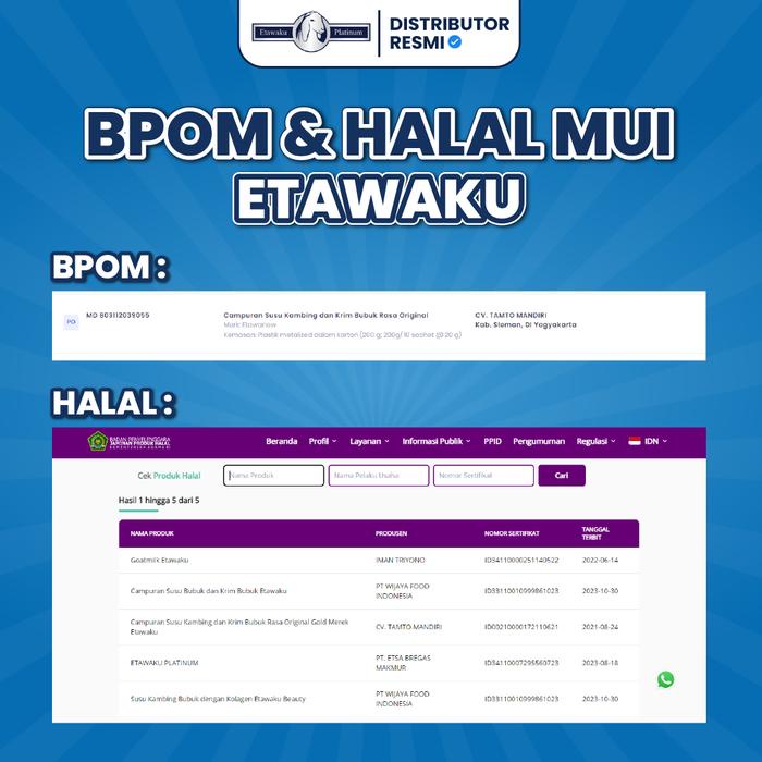 

Etawaku Platinum - Paket 2 Box Susu Kambing Etawa Bubuk untuk Nafas dan Sendi 200gr/box