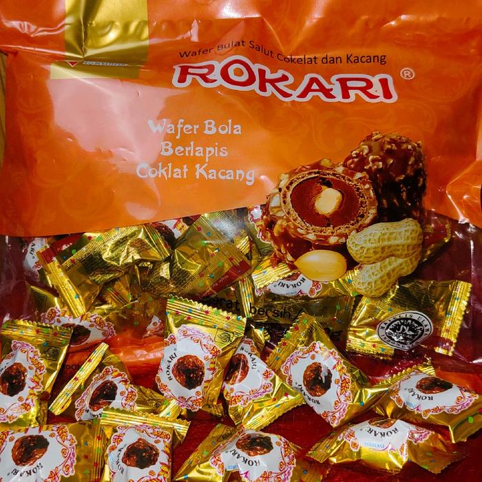 

rokari wafer bola berlapis coklat kacang 1 pak isi 40 pcs berat 280 g