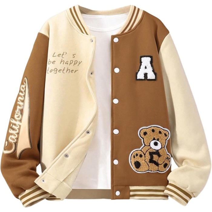 KOMPLIT Jaket varsity anak cewek cowok kancing CALIFORNIA COMBINASI Jaket baseball bahan fleece baju