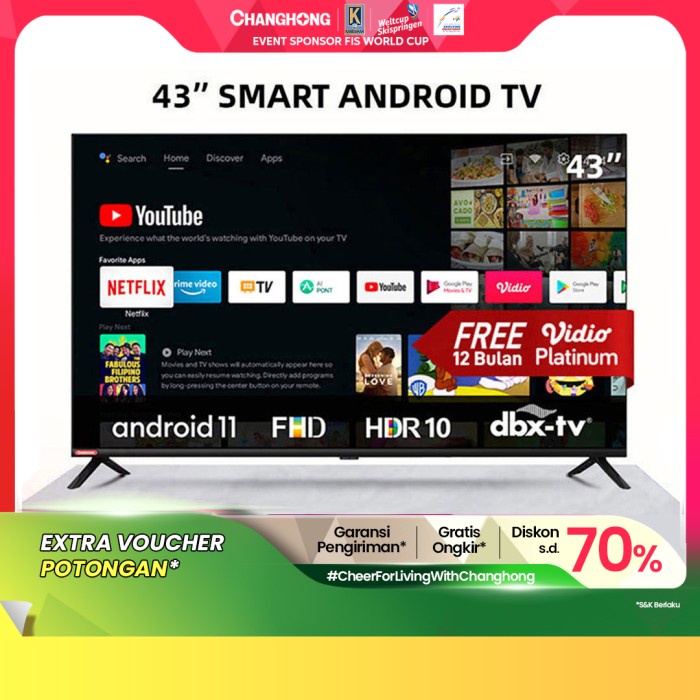 Changhong 43 Inch Newest Android 11 LED FHD TV Youtube L43G7N TERLARIS/TERMURAH/TERPOPULER