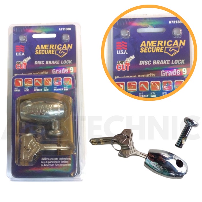 Gembok Cakram Motor American Secure Anti Cut ORIGINAL