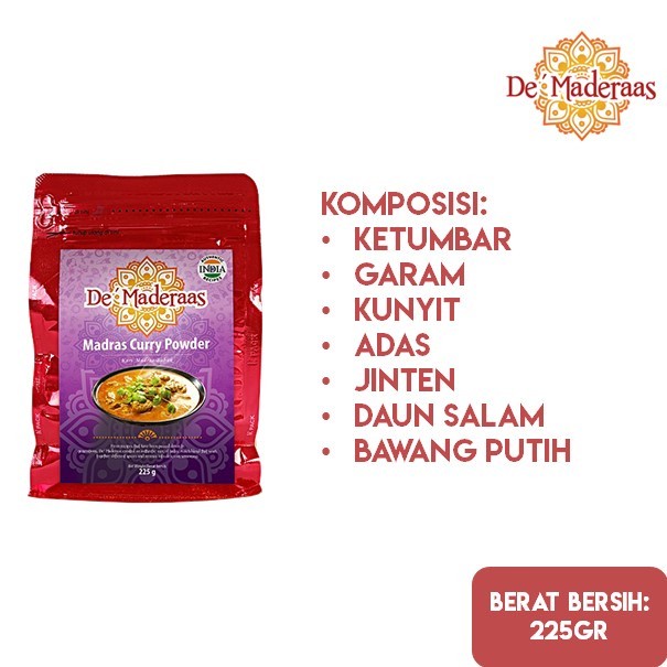 

LIMITED EDITION De Maderaas Madras Curry Powder / Bubuk Kari / Bumbu Kari 225 gram