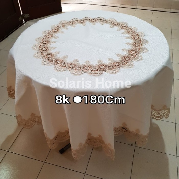 Terlaris Taplak Meja Makan Bulat Polos Besar 8Kursi Renda Bordir Tngah&Keliling SALE