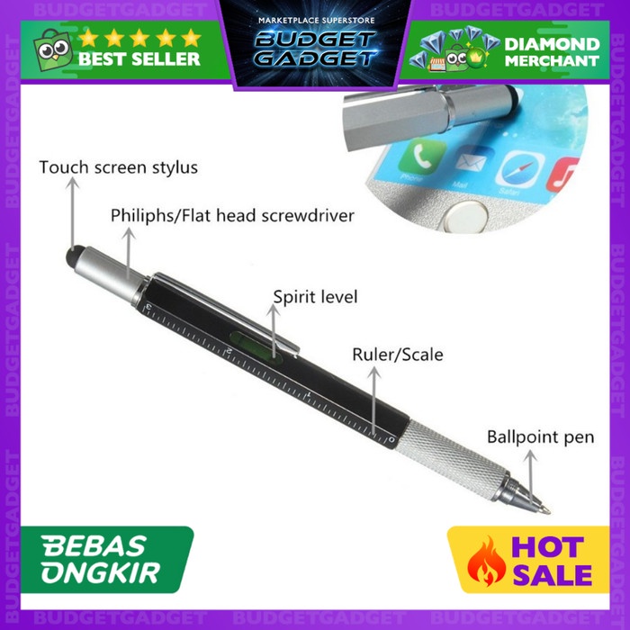 

JTTOP" PENA MULTIFUNGSI PLASTIK STYLUS + PENGGARIS + LEVEL + OBENG