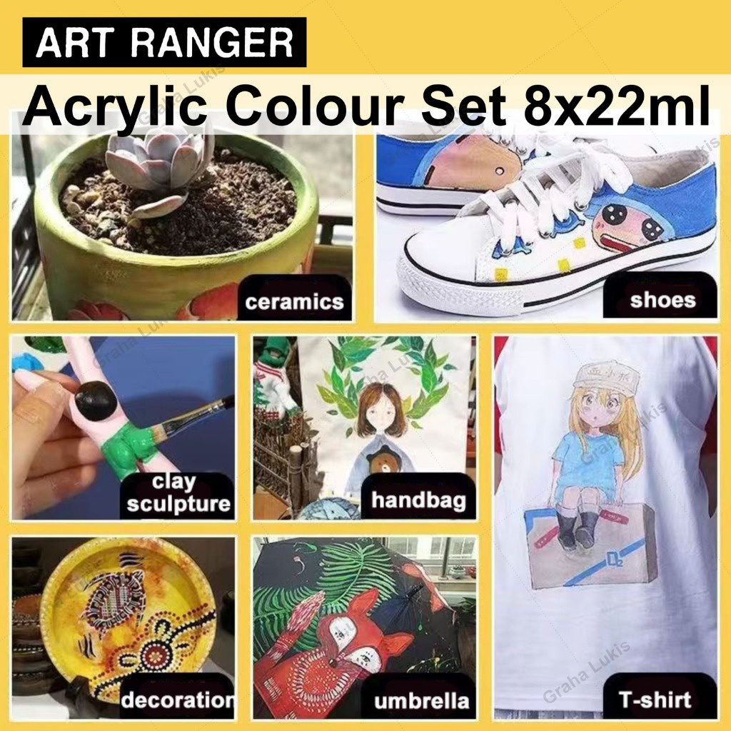 

Disc Art Ranger Acrylic Set Pastel / Neon / Glitter / Metallic / Regular - Set Cat Akrilik 8X22Ml