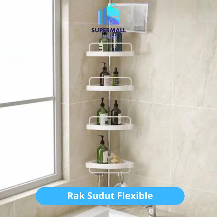 [SG] Rak Tiang Flexible Kamar Mandi Rak Gantung Sudut Organizer Tempat Sabun Shampoo Odol