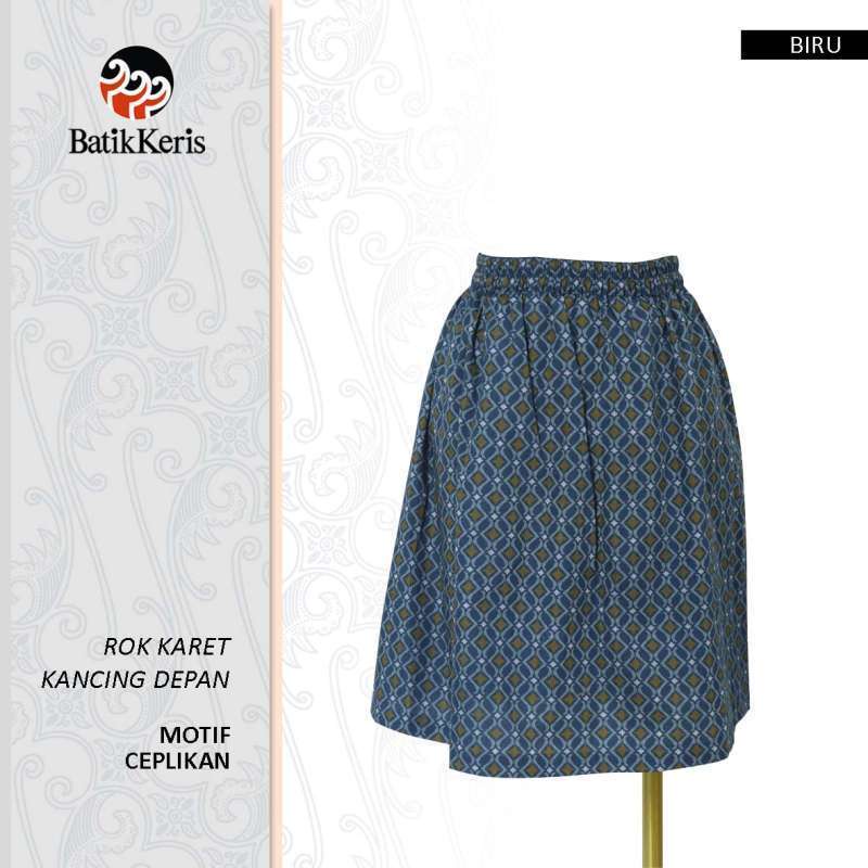 New Batik Keris Bawahan Rok Pendek Karet Ceplikan Warna Biru Ready