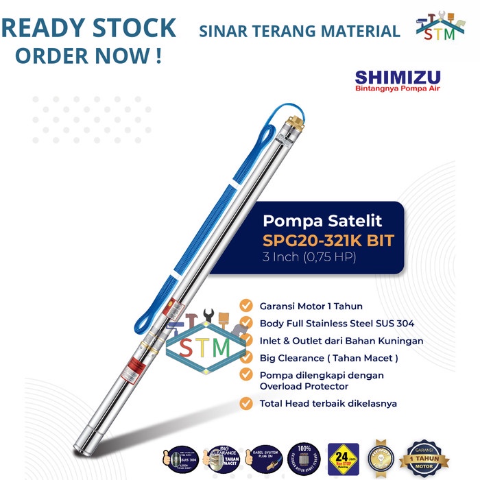 Submersible Pump Shimizu 0,75Hp 3" Spg20-321K Bit +Kabel / Pompa Satelit