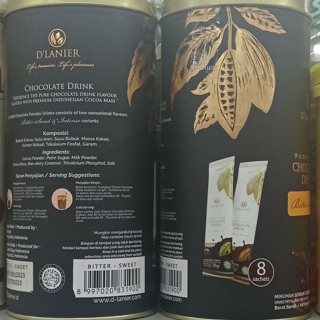 d'lanier chocolate drink bitter sweet powder 200gr