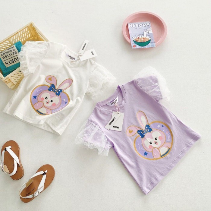 BAJU KAOS ATASAN ANAK PEREMPUAN KELINCI LENGAN BALON TUTU KATUN IMPORT