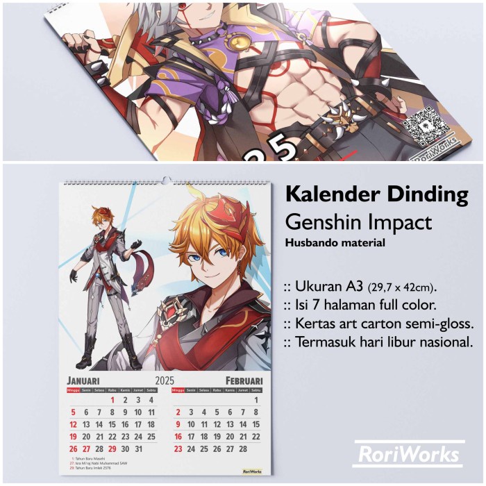 

SALE TERHOTT KALENDER DINDING 2025 - GENSHIN IMPACT HUSBANDO READYY