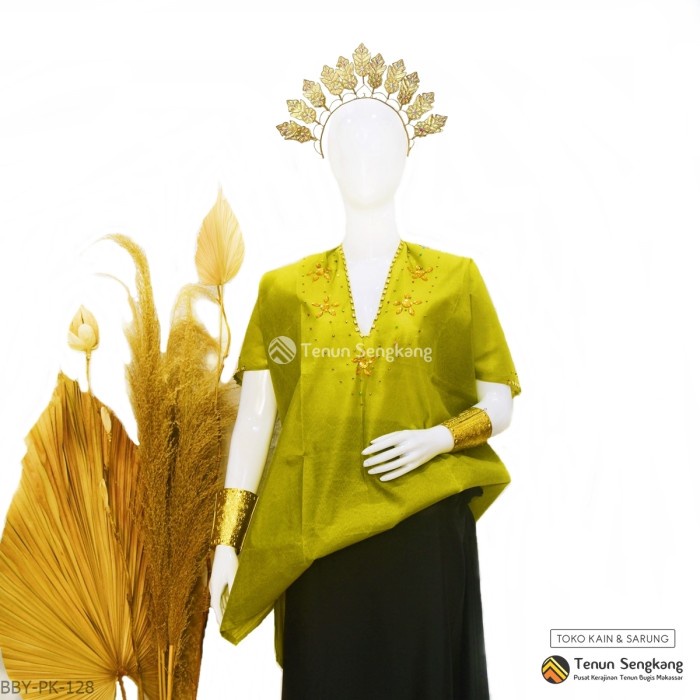 PRODUK TERBATAS Baju Bodo Berpayet Adat Bugis Makassar Dewasa Tokko Asli Lengan Pendek Hijau Olive
