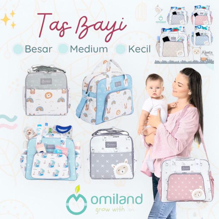 Omiland Tas Perlengkapan Bayi Kecil Medium Besar Saku Print Sloth Alpaca Panda Series