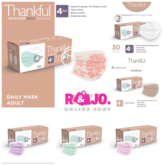 Masker Thankful Headloop Hijab 4ply isi 30 pcs