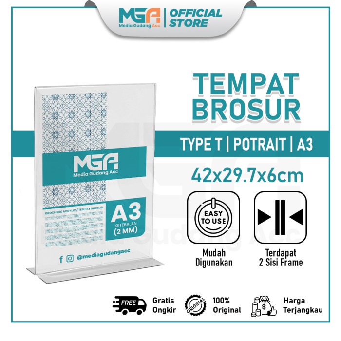 

SALE TERHOTT TEMPAT BROSUR A3 2MM PORTRAIT 2 SISI / TENT HOLDER / TENT CARD AKRILIK STAND READYY