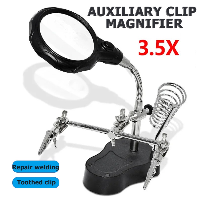 Welding Magnifier with LED Lights 3.5X Welding Magnifier Auxiliary Clip Desktop Magnifier Stand Magn