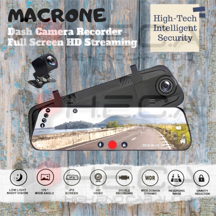 MACRONE DVR Kaca Spion Tengah Recorder Dashcam CCTV Mobil Rear Camera