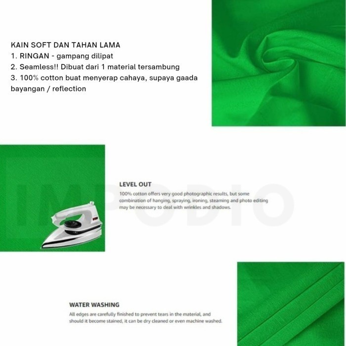 Greenscreen Kain Hijau Impodio Profesional Studio Grade - Lebar 3M