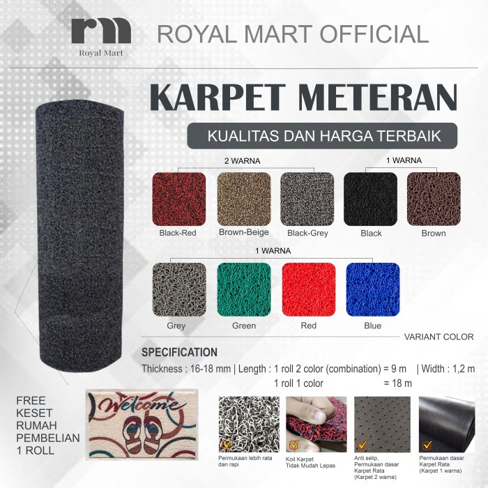 Karpet Lantai Mie / Karpet Mobil Mie METERAN 1 dan 2 WARNA