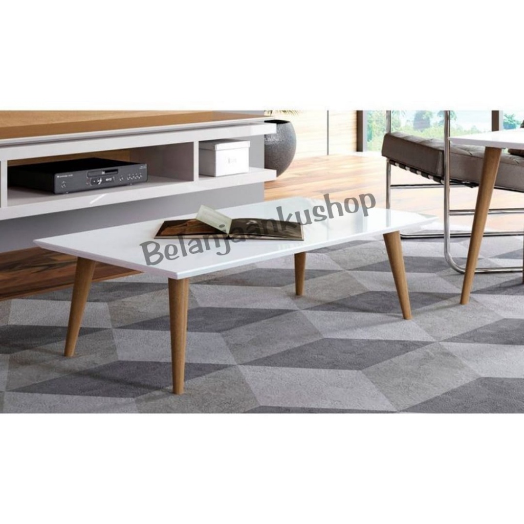 Meja Lesehan Kayu Panjang Ruang Tamu 80x40 Minimalis Table coffe Meja Belajar Laptop Putih Meja Kopi