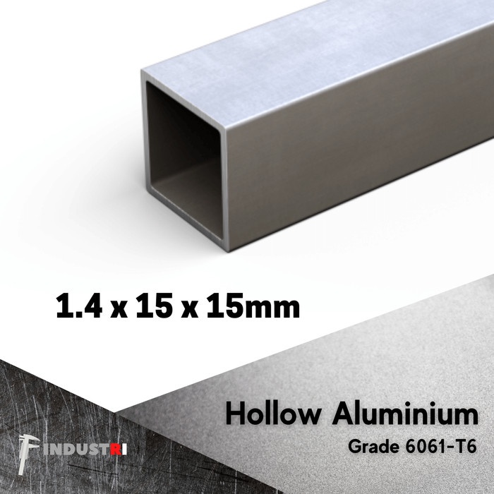 Hollow Alumunium 15 mm x 15 mm tebal 1.4 mm Hollo Aluminium dural 6061 Pipa Holo Kotak