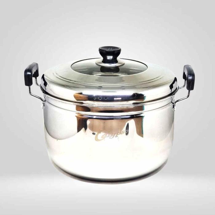 TOP" SUPER TEBAL PANCI STEAMER + TUTUP STAINLESS CALYPSO KUKUSAN DANDANG STENLIS STEEL PANCI KUKUS