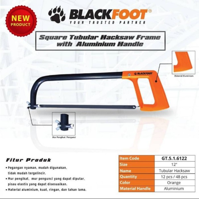 Gergaji Besi Gagang Aluminium BLACKFOOT 6122/Gergaji Pemotong/Gagang