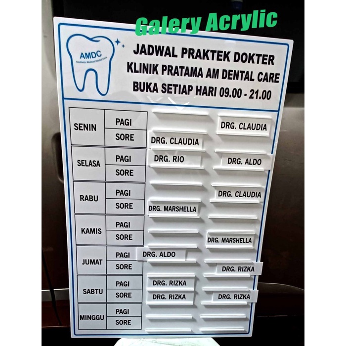 

Kualitas Terjamin Acrylic Papan Nama Dokter 60X90 Sign Boad Acrylic Papan Jadwal Praktek