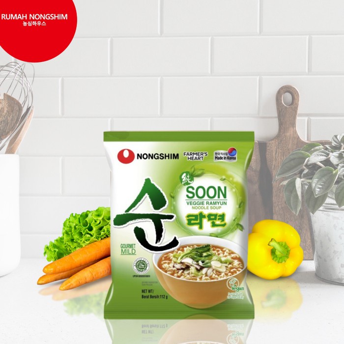 

SOON VEGGIE RAMYUN Noodle Soup 112 gram Mie Kuah Rasa Jamur Vegan Friendly Halal Indonesia
