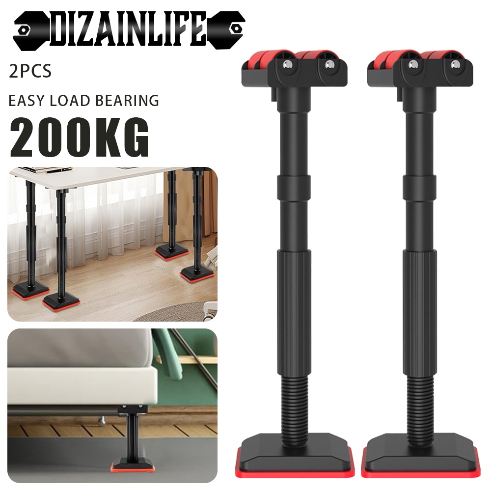 2Pcs Telescoping Cabinet Jack Support Pole Feet Hand Jack With Roller Board Lifter Adjustable Instal