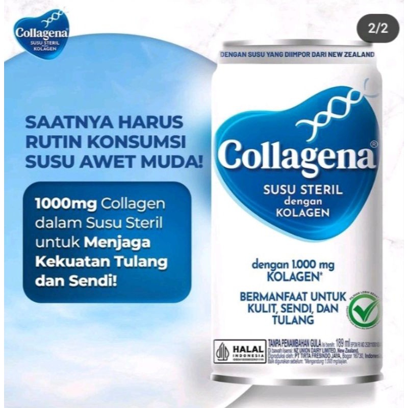

Susu steril kolagen, Collagena, 1 dus isi 12 kaleng, 189ml ED. Maret 2026