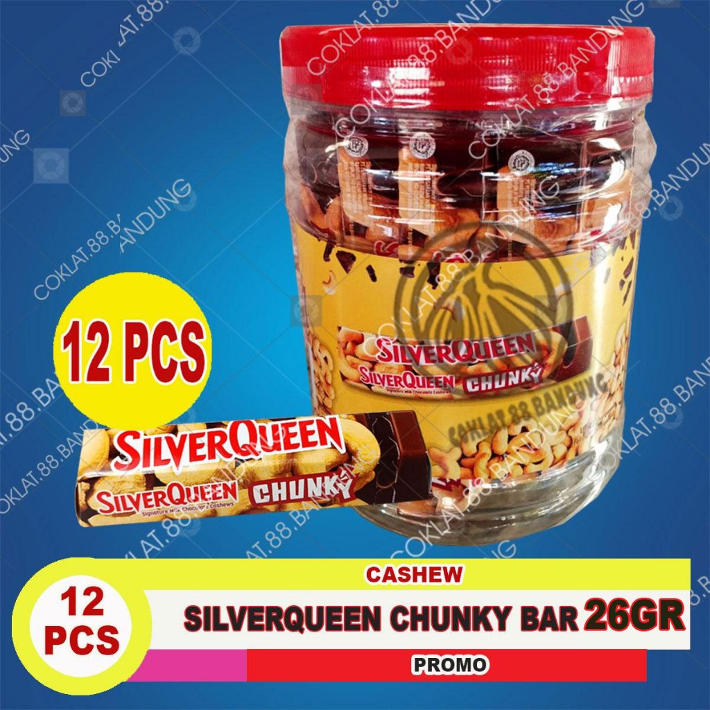 

SilverQueen Chunky Bar 1 Box 12 pcs X 26gr ex 30gr, Coklat SilverQueen Chunky Bar Toples Jar Isi 12
